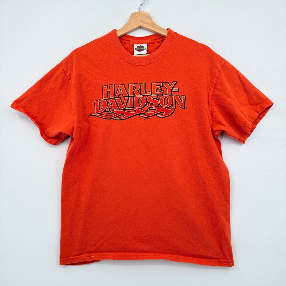 Harley Davidson T-Shirt Mens Large Orange Beartooth Cody Wyoming Bear Biker